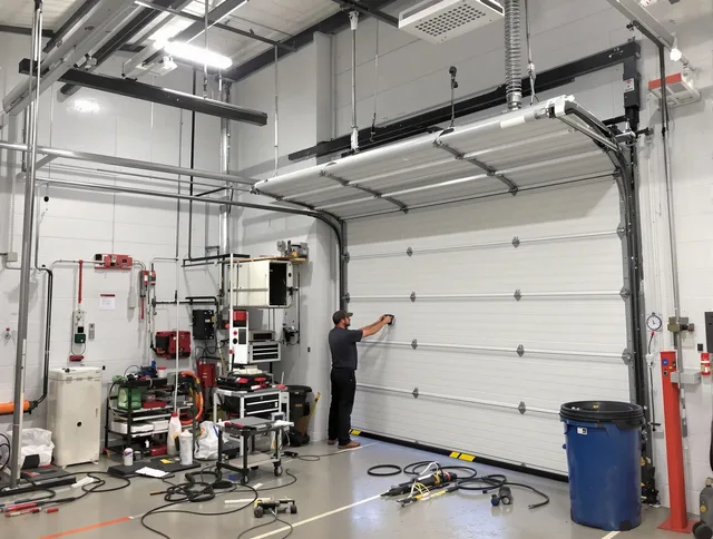 Covina Garage Door Repair certified technician performing commercial door repair at a Covina business facility