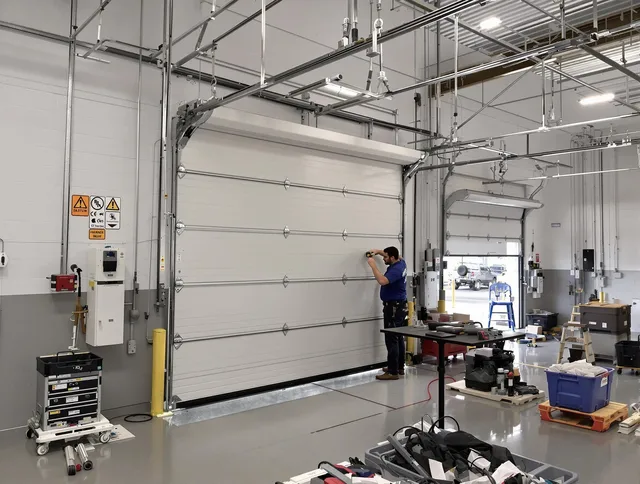 Commercial garage door repair being performed by Covina Garage Door Repair expert in Covina