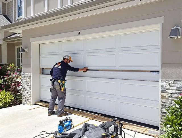Covina Garage Door Repair team performing complete garage door replacement at Covina residence