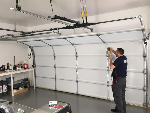 Covina Garage Door Repair certified technician performing overhead door system repair in Covina